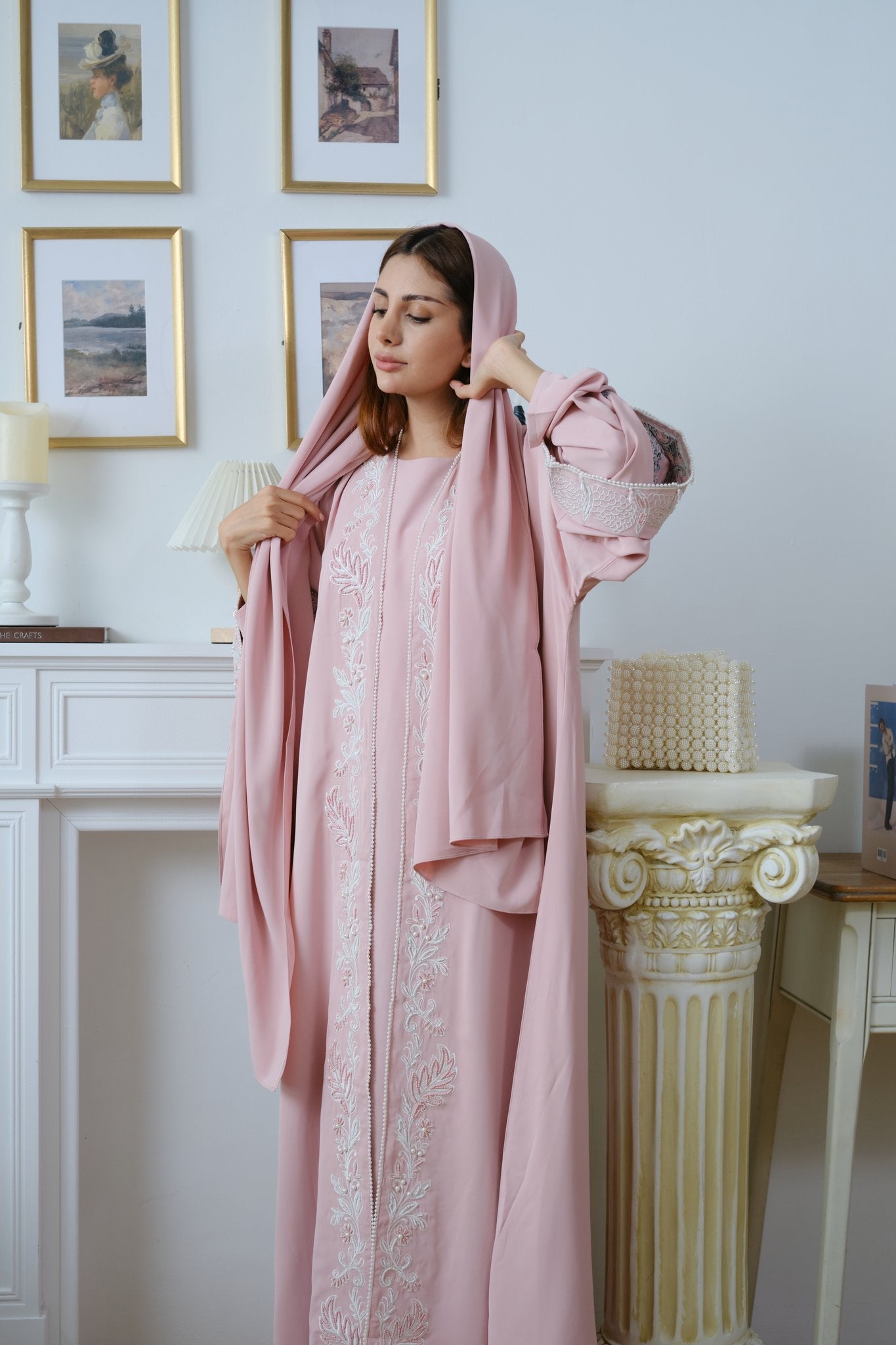 Gulaab — Embroidered Three-Piece Abaya - Noorulnoura