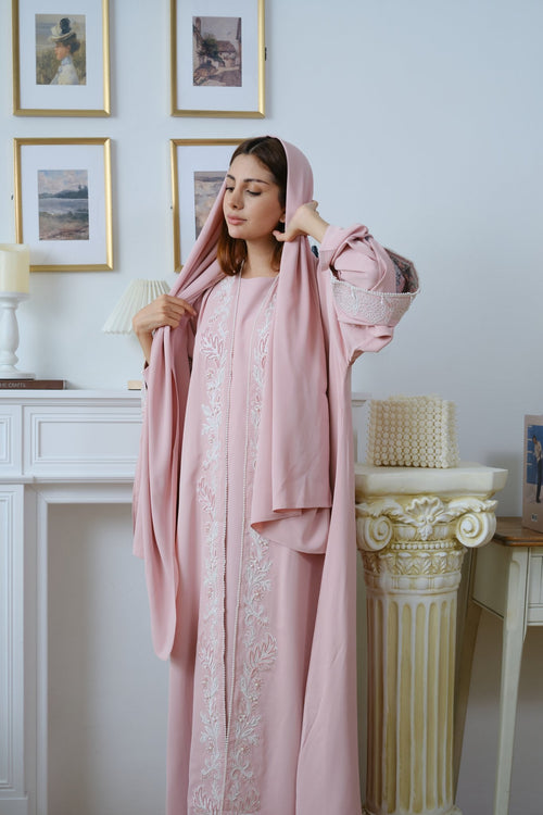 Gulaab — Embroidered Three-Piece Abaya - Noorulnoura