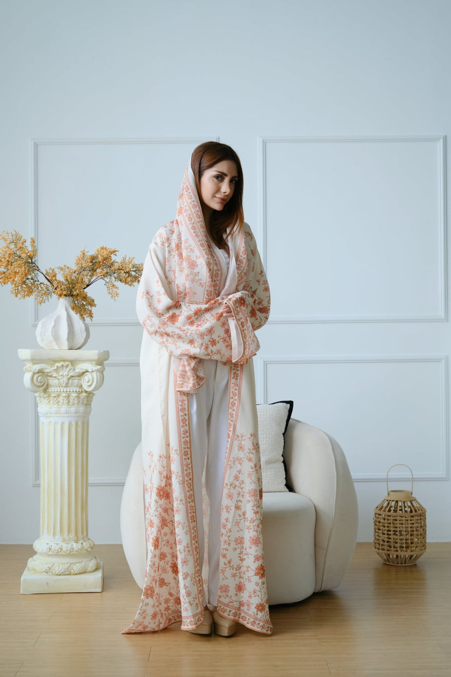 Gulnar — Printed Linen Abaya - NOOR UL NOURA