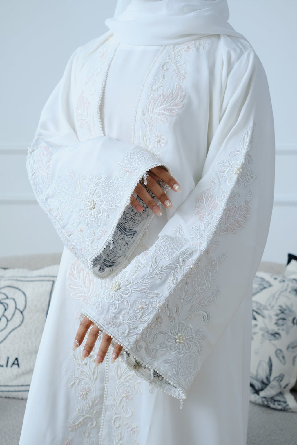 Sadaf — Embroidered Three-Piece Abaya